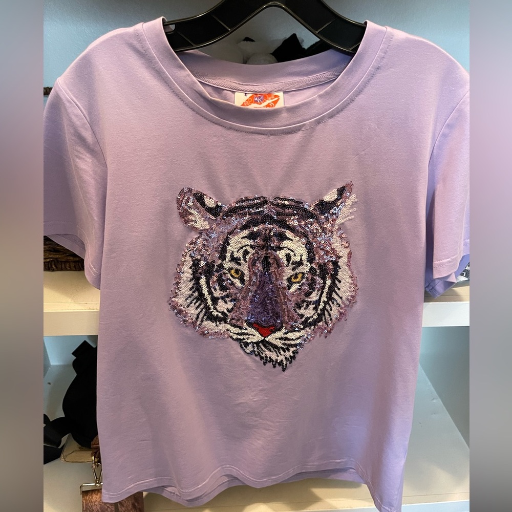 Sparkle city lavender tiger sequin shirt